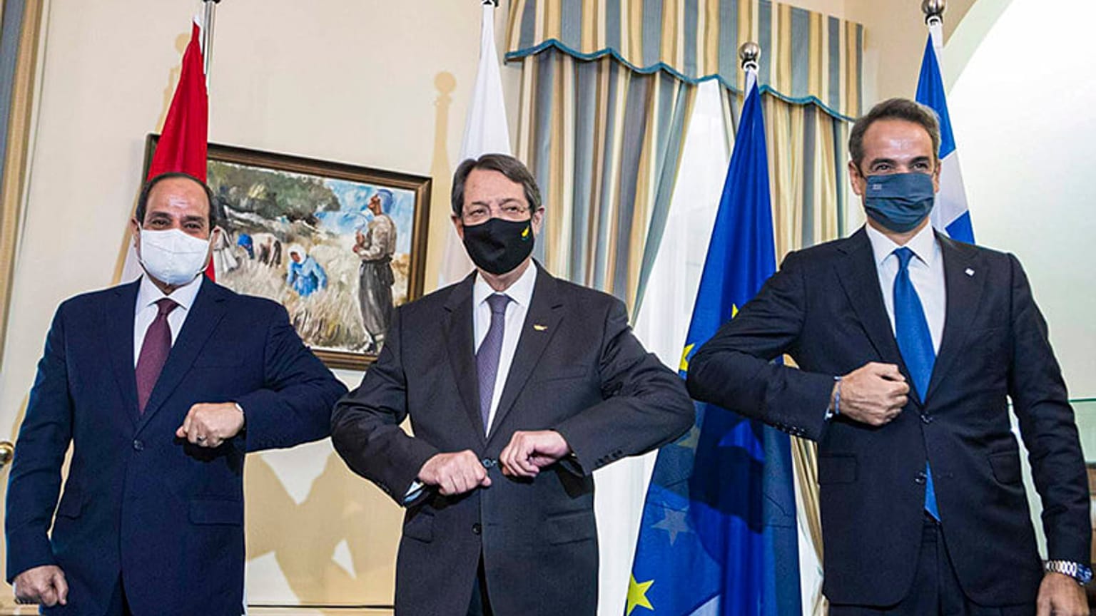 Abdül Fattah el-Sisi, Nikos Anastasiadis ve Kyriakos Miçotakis