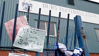 A general view of Gigg Lane stadium, home of Bury Football Club, as volunteers help clean up the stadium in Bury, England, Tuesday, Aug. 27, 2019.