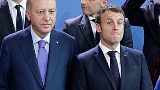 Οι πρόεδροι Γαλλία Εμ. Μακρόν και Τουρκίας Ρ. Τ. Ερντογάν κατά τη διάσκεψη του Βερολίνου για τη Λιβύη (Ιανουάριος 2020)