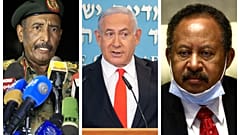 Sudan Konsey Başkanı Orgeneral Abdulfettah el-Burhan, İsrail Başbakanı Binyamin Netanyahu ve Sudan Başbakanı Abdullah Hamduk 