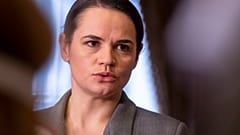 Belarusian opposition figure Svetlana Tikhanovskaya following her meeting with Canadian Foreign Minister Francois-Philippe Champagne in Vilnius, Lithuania on Oct. 16, 2020.