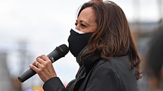 Kamala Harris spoke to voters outside the Cuyahoga County Board of Elections during a campaign event on Saturday.