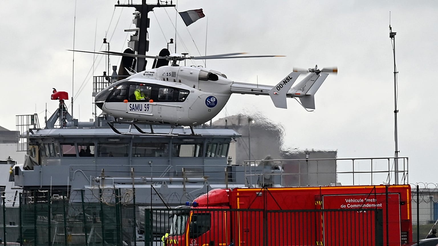 French rescue helicopter lands in Dunkirk during Tuesday's search operation