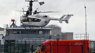French rescue helicopter lands in Dunkirk during Tuesday's search operation