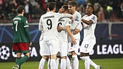 Les joueurs du Bayern Munich célébrant le but de Joshua Kimmich, lors de leur victoire face au Lokomotiv Moscou en phase de groupes de la Ligue des champions, le 27/10/2020