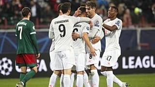 Les joueurs du Bayern Munich célébrant le but de Joshua Kimmich, lors de leur victoire face au Lokomotiv Moscou en phase de groupes de la Ligue des champions, le 27/10/2020