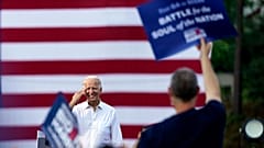 Democratic presidential candidate former Vice President Joe Biden greets supporters at a drive-in rally at Cellairis Amphitheatre in Atlanta, Tuesday, Oct. 27, 2020. 