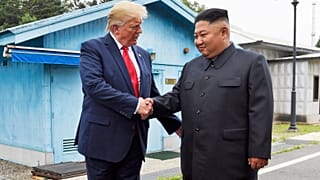 In this June 30, 2019, file photo, President Donald Trump shakes hands with North Korean leader Kim Jong Un in the Demilitarized Zone, South Korea.