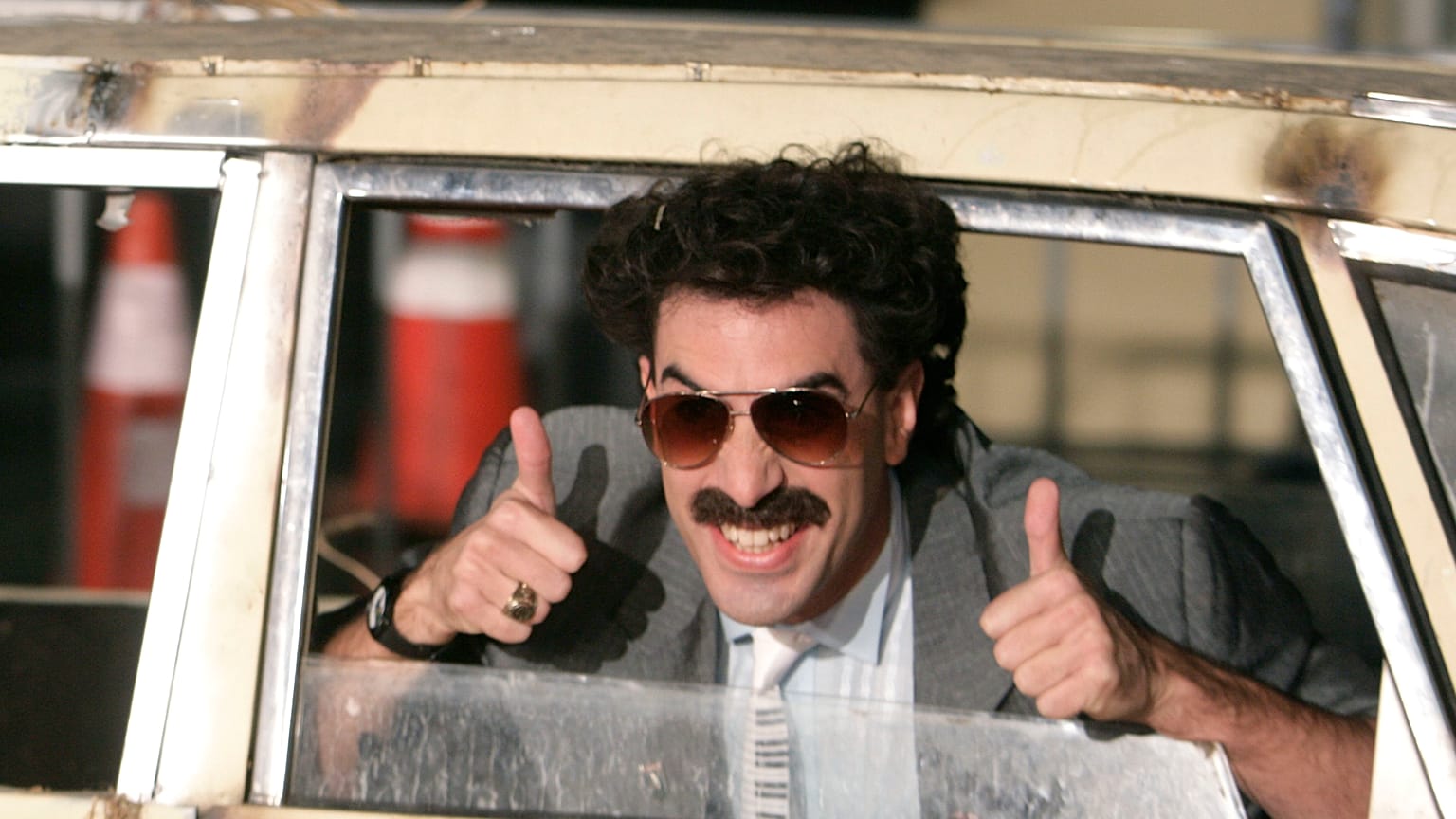 Oct. 23, 2006, file photo, actor Sacha Baron Cohen arrives in character as Borat for the film premiere of "Borat: