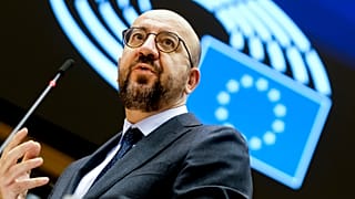 European Council President Charles Michel addresses the chamber on a report of last weeks EU summit during a plenary session at the European Parliament in Brussels, 2020.