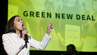 Rep. Alexandria Ocasio-Cortez, D-N.Y., addresses The Road to the Green New Deal Tour final event at Howard University in Washington, Monday, May 13, 2019.