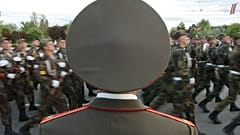 Soldiers of the Transnistrian Army are marching at the Victory Day parade in Tiraspol, Transnistria, Moldova on Monday, May 9, 2005.