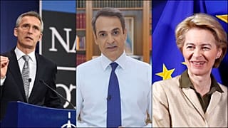 Jens Stoltenberg - Kiryakos Miçotakis - Ursula von der Leyen