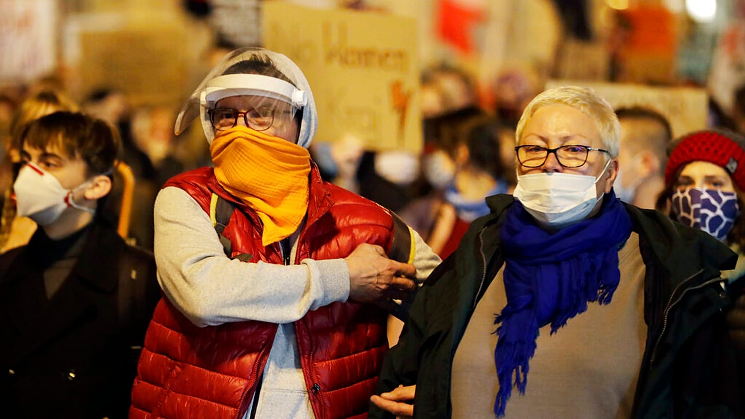 People in Warsaw taking part in a protest against the government on the eighth straight day of angry demonstrations that were triggered by a recent tightening of the abortion 