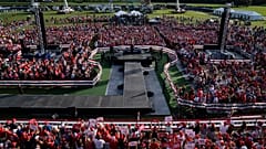 In this Oct. 23, 2020, photo, President Donald Trump speaks during a campaign rally at The Villages Polo Club in The Villages, Fla