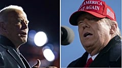 Joe Biden (left) is strengthening his lead against rival Donald Trump (right), according to latest forecasts