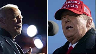 Joe Biden (left) is strengthening his lead against rival Donald Trump (right), according to latest forecasts