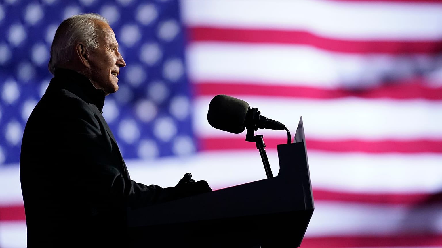 Democratic presidential candidate former Vice President Joe Biden speaks at a drive-in rally at Heinz Field, Monday, Nov. 2, 2020, in Pittsburgh. 