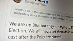 A warning appeared above the tweet shortly after it was posted