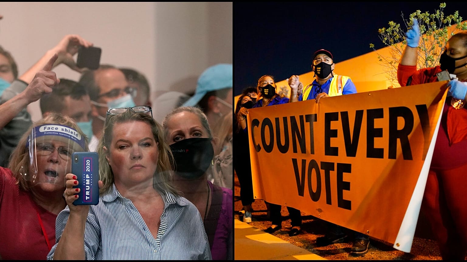 "Stoppez le décompte" ou "Comptez toutes les voix", les manifestations des camps Trump et Biden ont émaillé la journée et la soirée du 4 novembre aux Etats-Unis