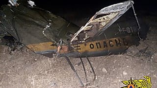 This handout picture provided by the Armenian Emergency Situations Ministry, reportedly shows the remains of a Russian helicopter that was shot down