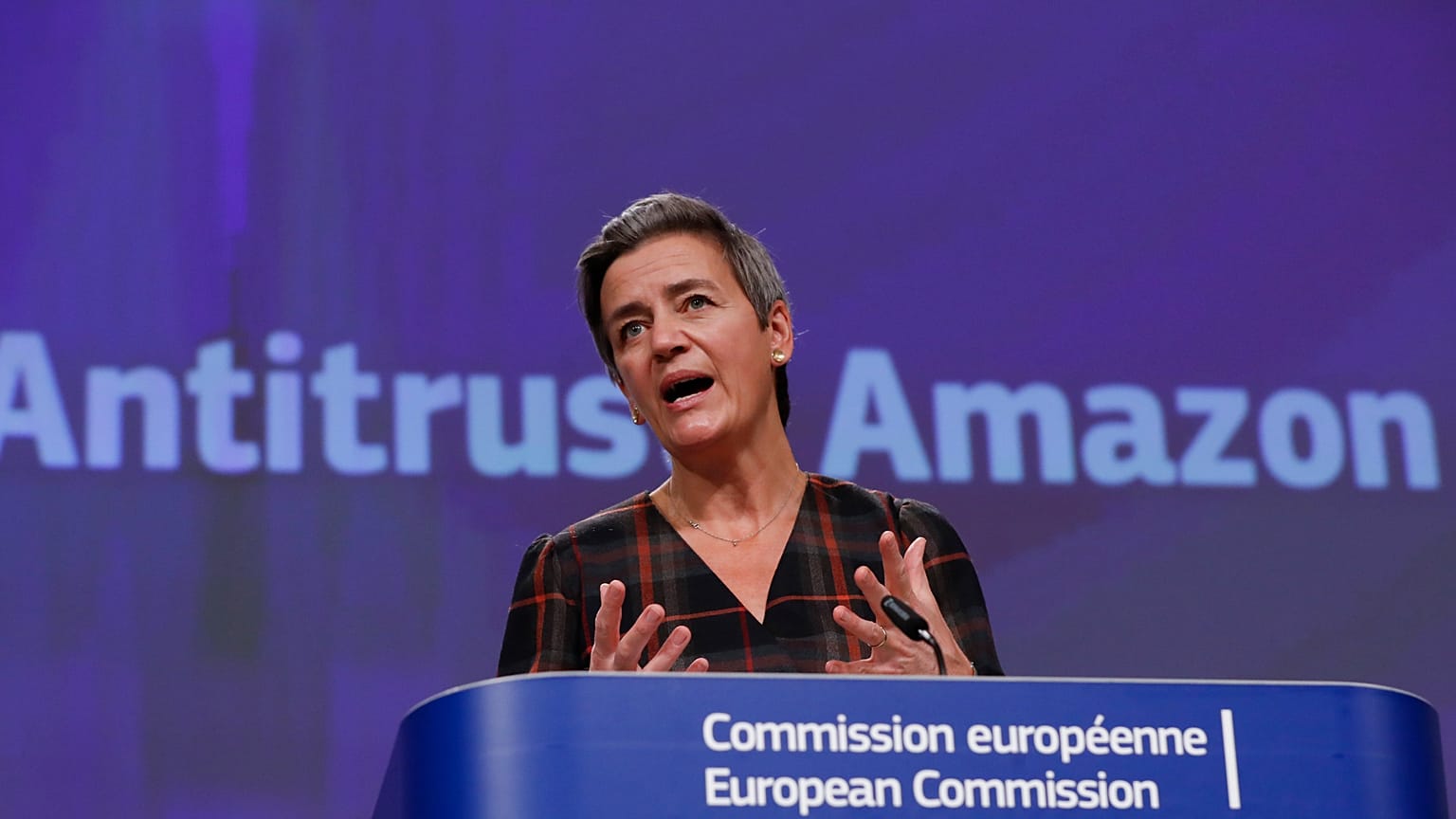 EU-Wettbewerbskommissarin Margrethe Vestager erläuterte in Brüssel die Vorwürfe gegen den Handelsgiganten