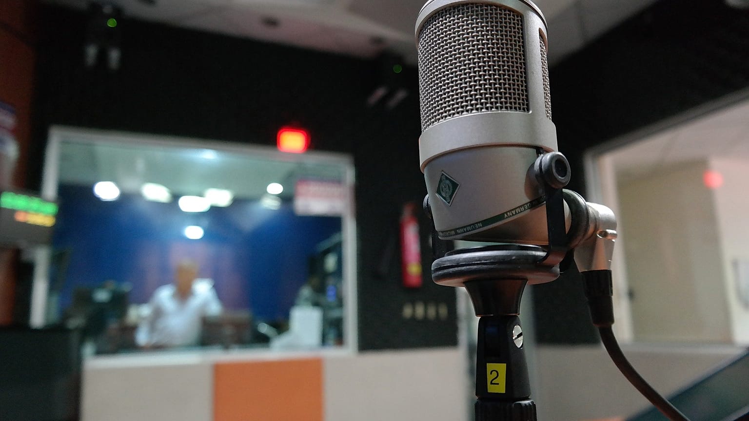 A microphone in a radio studio