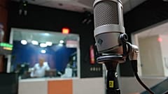 A microphone in a radio studio