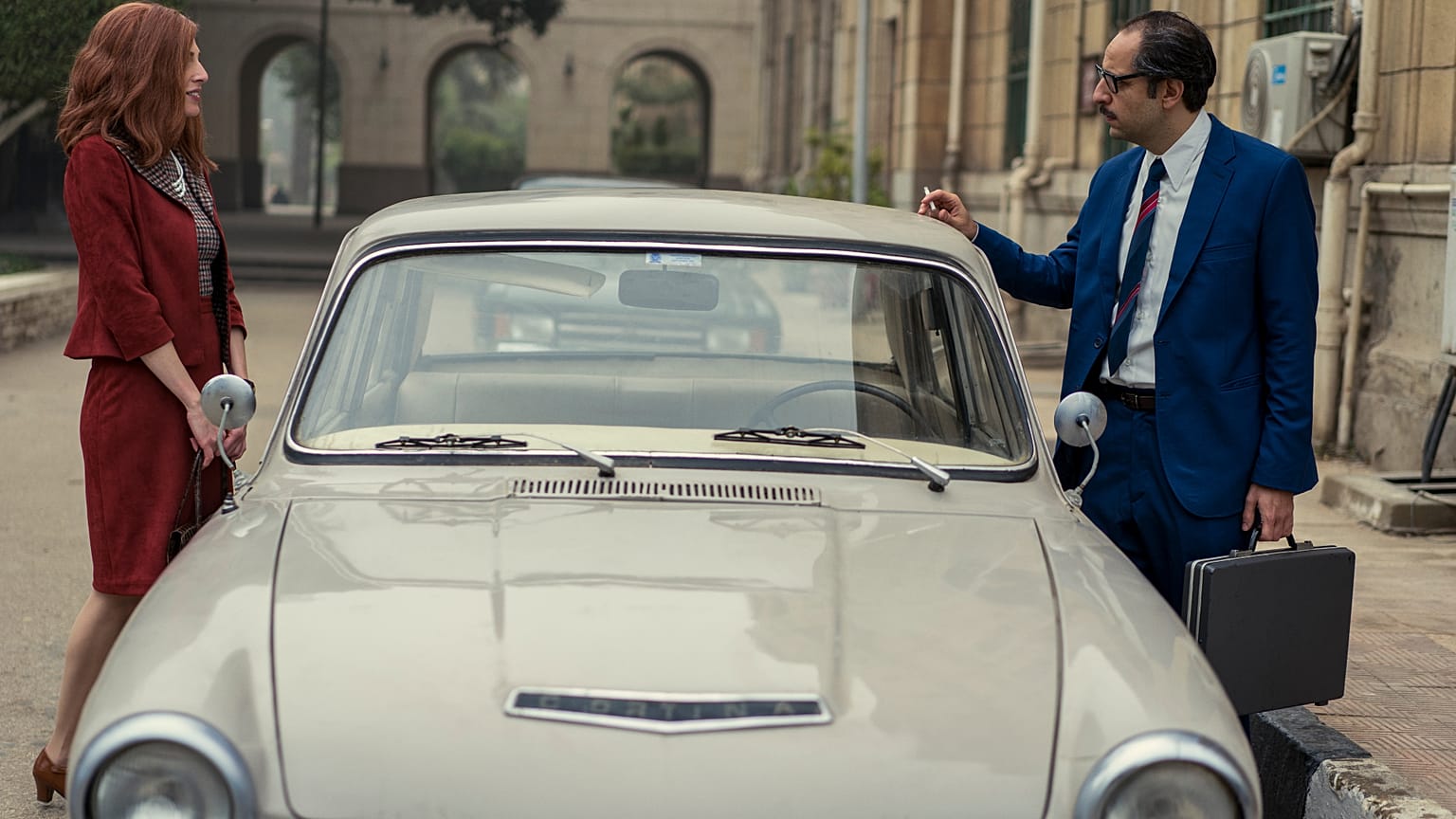 An undated handout picture obtained from Netflix on November 9, 2020, shows actors Razane Jammal (L) and Ahmed Amin during a scene from the Arabic TV series 