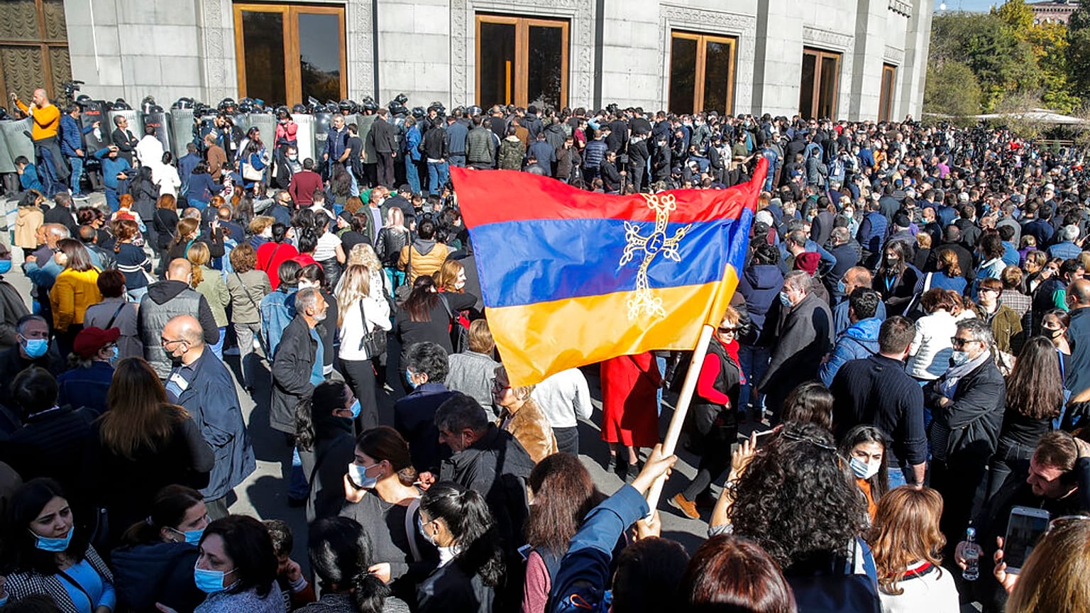 Protests in Yerevan on Wednesday in response to the truce in Nagorno-Karabakh