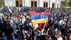 Protests in Yerevan on Wednesday in response to the truce in Nagorno-Karabakh