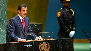 أمير قطر الشيخ تميم بن حمد آل ثاني خلال القائه لكلمة في الدورة 74 للجمعية العامة للأمم المتحدة
