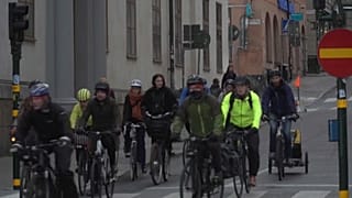Cyclists commute through central Malmo 