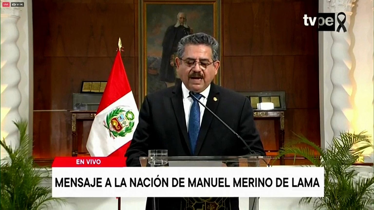 Manuel Merino durante su mensaje a la nación