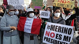 Protesta contra el Gobierno de Manuel Merino en la Plaza San Martin de Lima, Perú, 14/11/2020