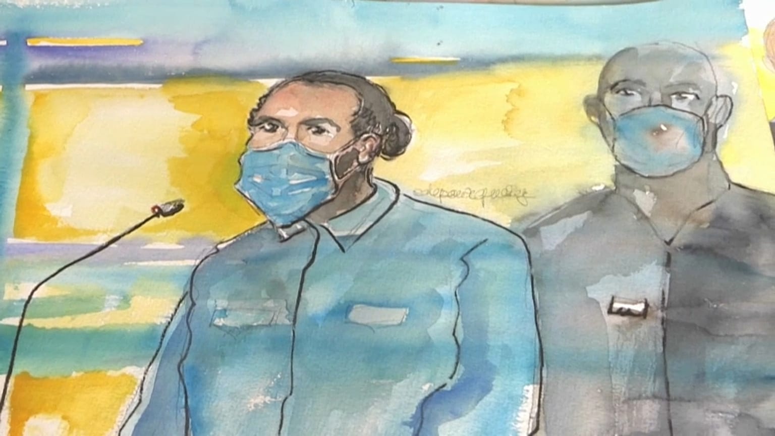 Croquis d'Ayoub El Khazzani au procès 