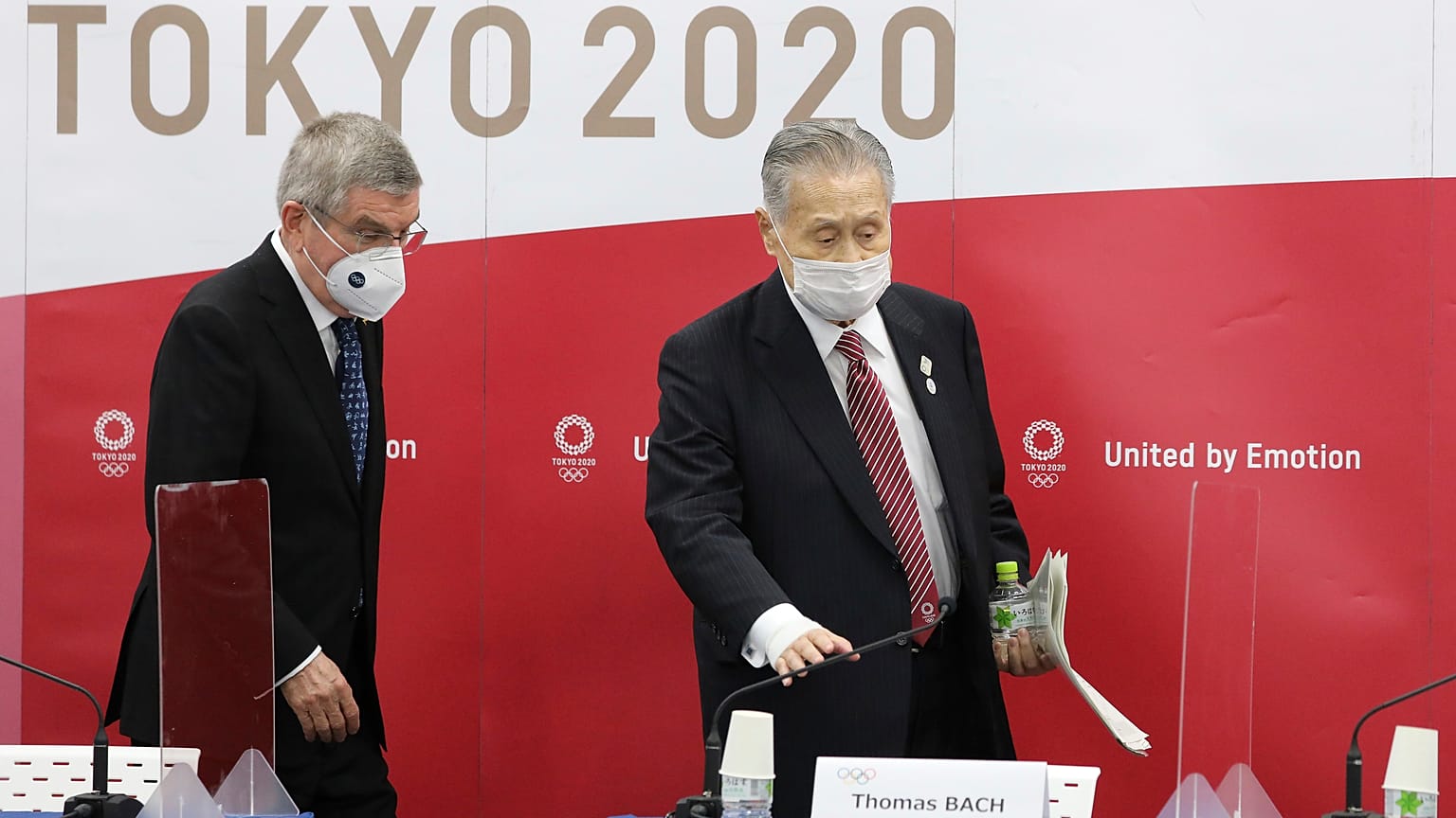 IOC-Präsident Bach und der Chef des japanischen Olympiakomitees, Yoshiro Mori 