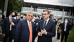 Orbán Viktor és Mateusz Morawiecki a 15. Bledi Stratégiai Fórum nemzetközi konferencián 2020. augusztus 31-én.