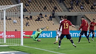 Spanischer Treffer beim Nations League Spiel Spanien - Deutschland in Sevilla (17. November 2020)