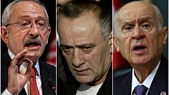 CHP Genel Başkanı Kemal Kılıçdaroğlu (solda), Alaattin Çakıcı (ortada), MHP Genel Başkanı Devlet Bahçeli (sağda)