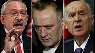 CHP Genel Başkanı Kemal Kılıçdaroğlu (solda), Alaattin Çakıcı (ortada), MHP Genel Başkanı Devlet Bahçeli (sağda)