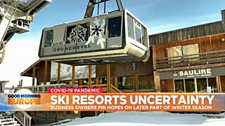 Ski lift in Alpine village of Courchevel