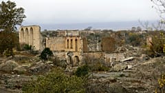 A view of a vast expanse of jagged concrete and houses reduced to shells in Agdam, before Azerbaijani forces were handed control. Thursday, Nov. 19, 2020.