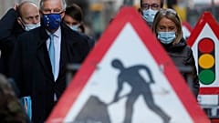 European Commission's Head of Task Force for Relations with the United Kingdom, Michel Barnier, front left, in London during trade talks with the UK, Thursday, 