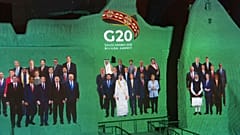 Los líderes del G20 en un montaje para recrear la tradicional foto del grupo. 