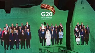 Los líderes del G20 en un montaje para recrear la tradicional foto del grupo.