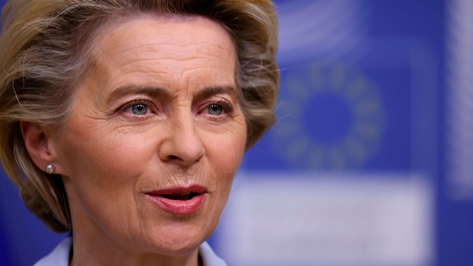 European Commission President Ursula von der Leyen gives a statement at the EU headquarters in Brussels, Monday, Nov. 16, 2020.