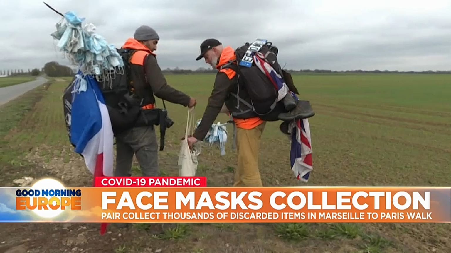 Duo walk from Marseille to Paris collecting face masks