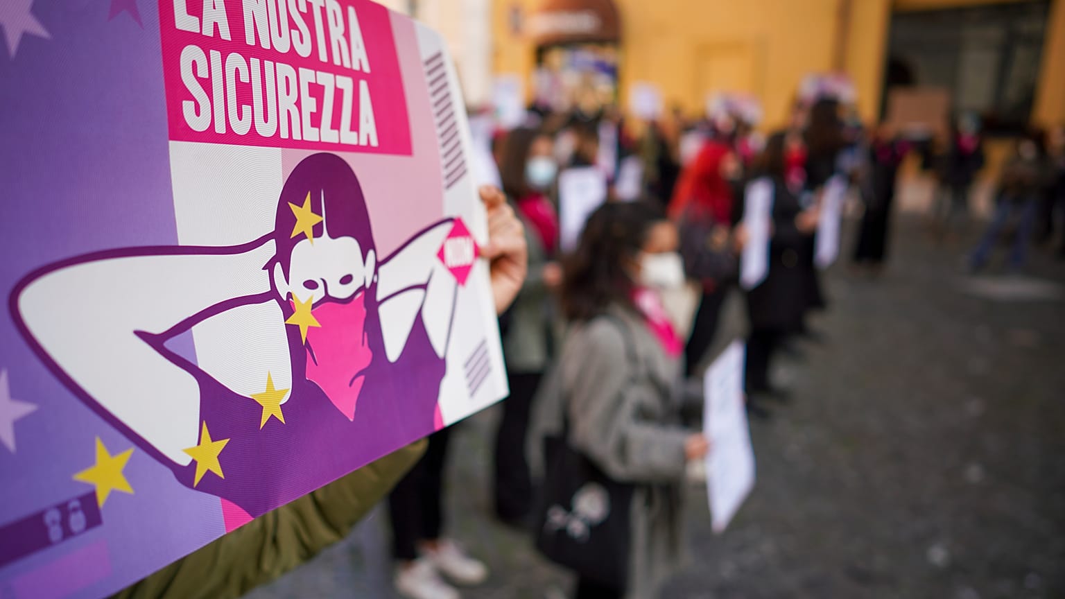 Women take part in a demonstration on the International Day for the Elimination of Violence against Women, in Rome, Wednesday, Nov. 25, 2020.