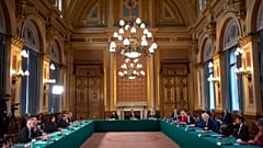 UK Prime Minister Boris Johnson leads a Cabinet meeting at the Foreign and Commonwealth Office, London, Nov. 3, 2020. FCO minister Baroness Sugg has resigned over budget cuts.